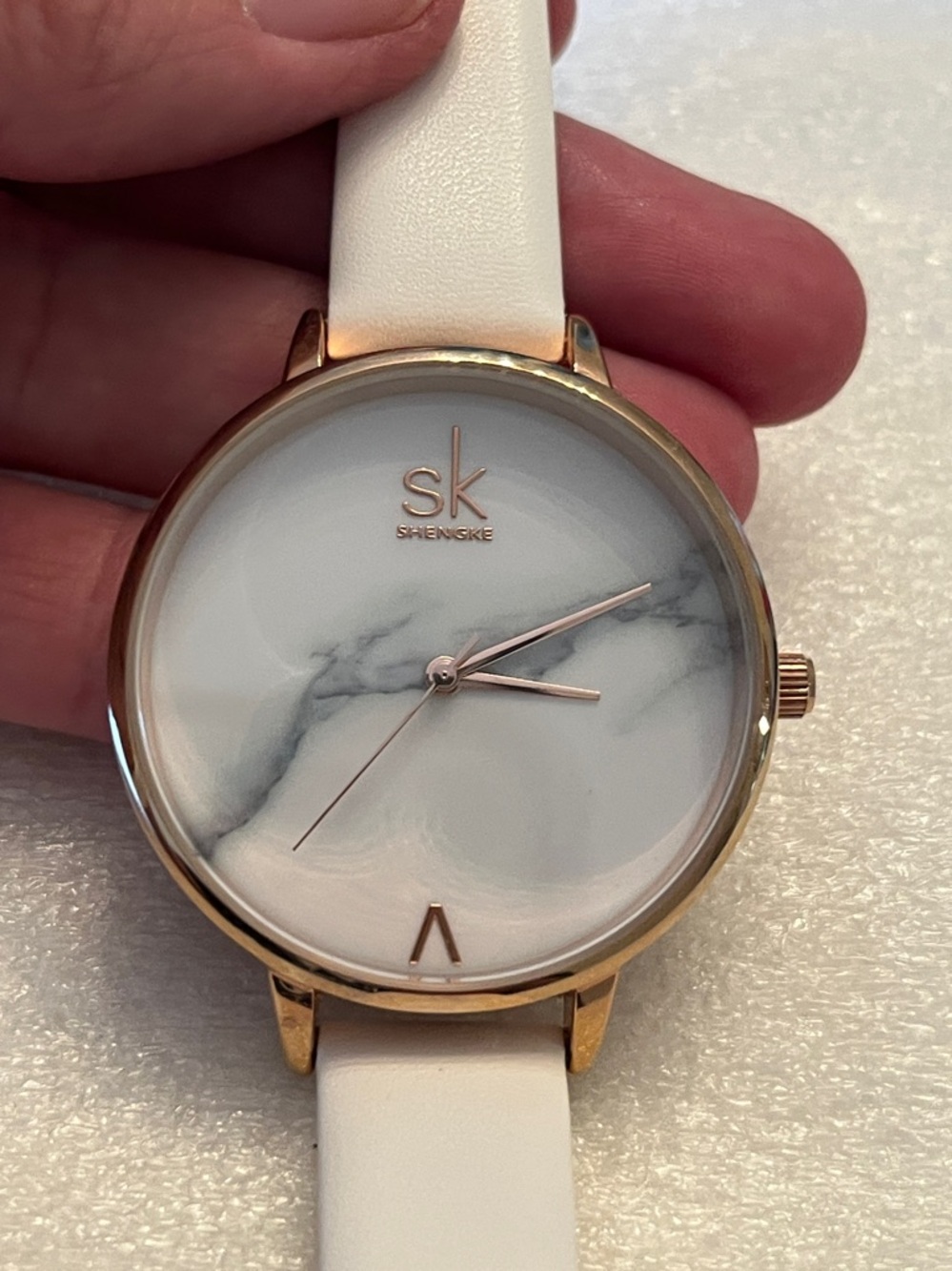SK White Strap Watch with Rose Gold Case